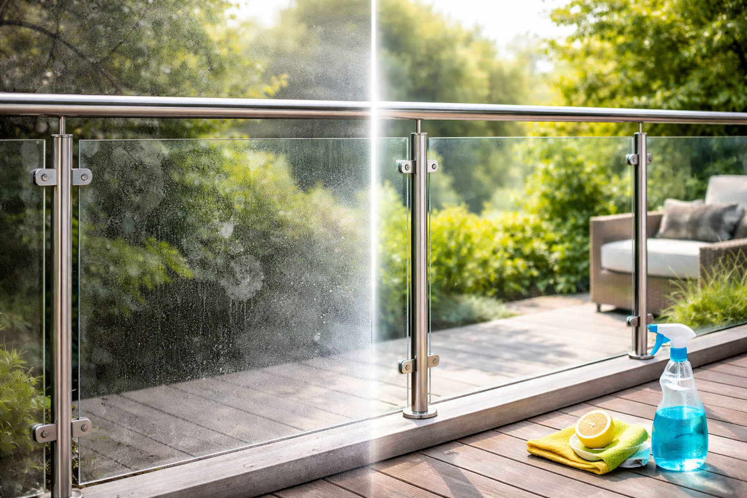 Bí quyết vệ sinh lan can kính sáng bóng như mới chỉ với nguyên liệu có sẵn tại nhà.